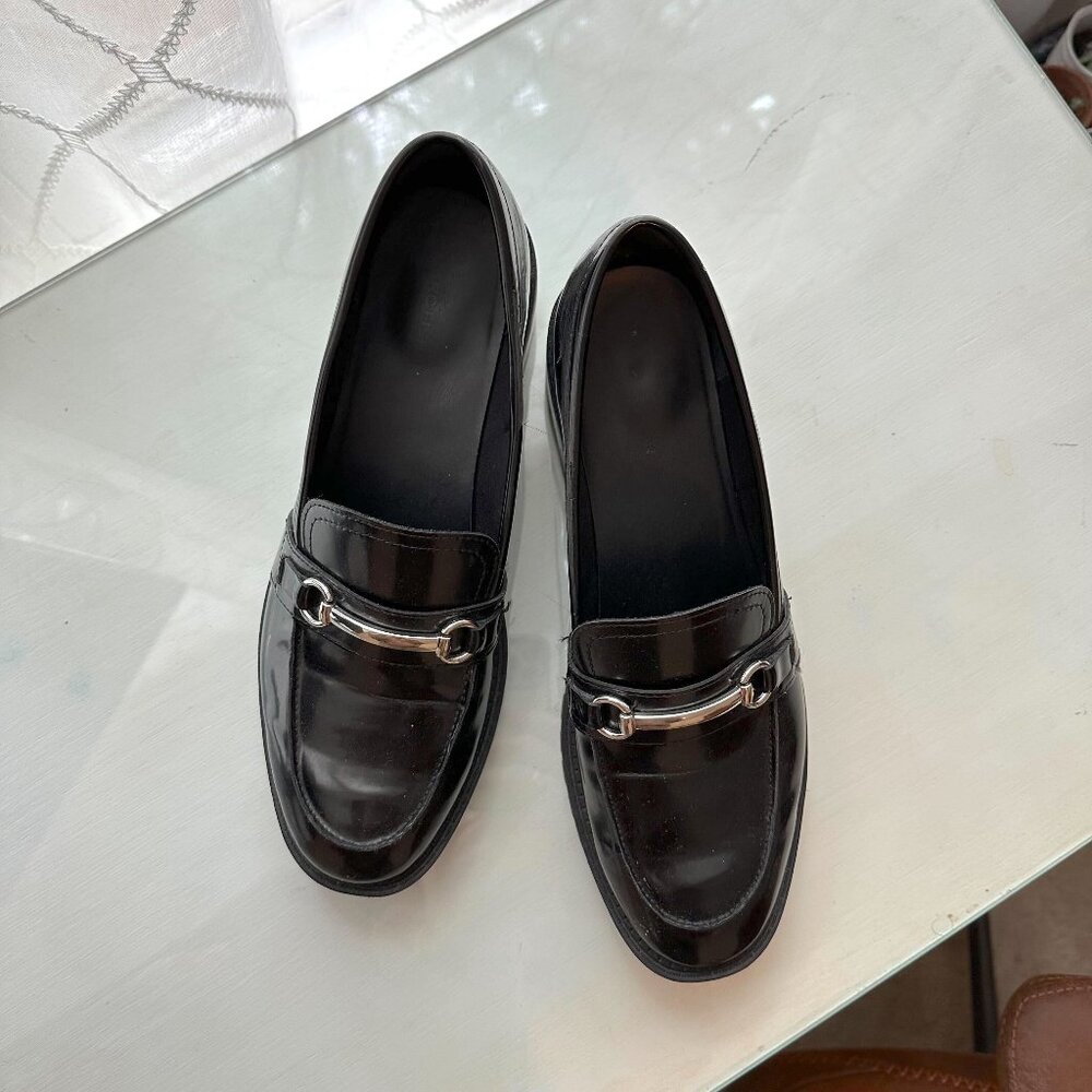 Black patent leather horsebit loafers, Marc Fisher loafers
